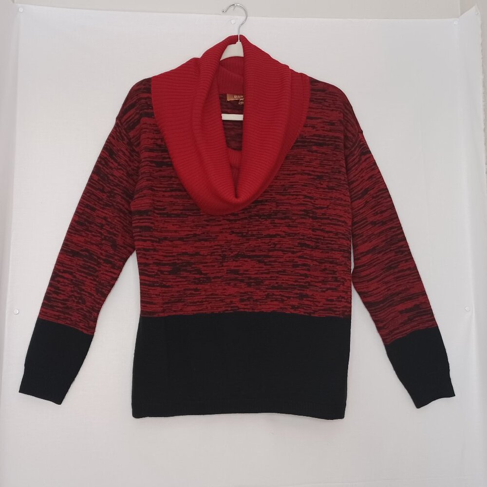 Ellen Tracy Wool Blend Red and Black Cowl Neck Sweater‎